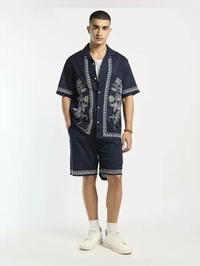 Navy embroidered Camp Shirt